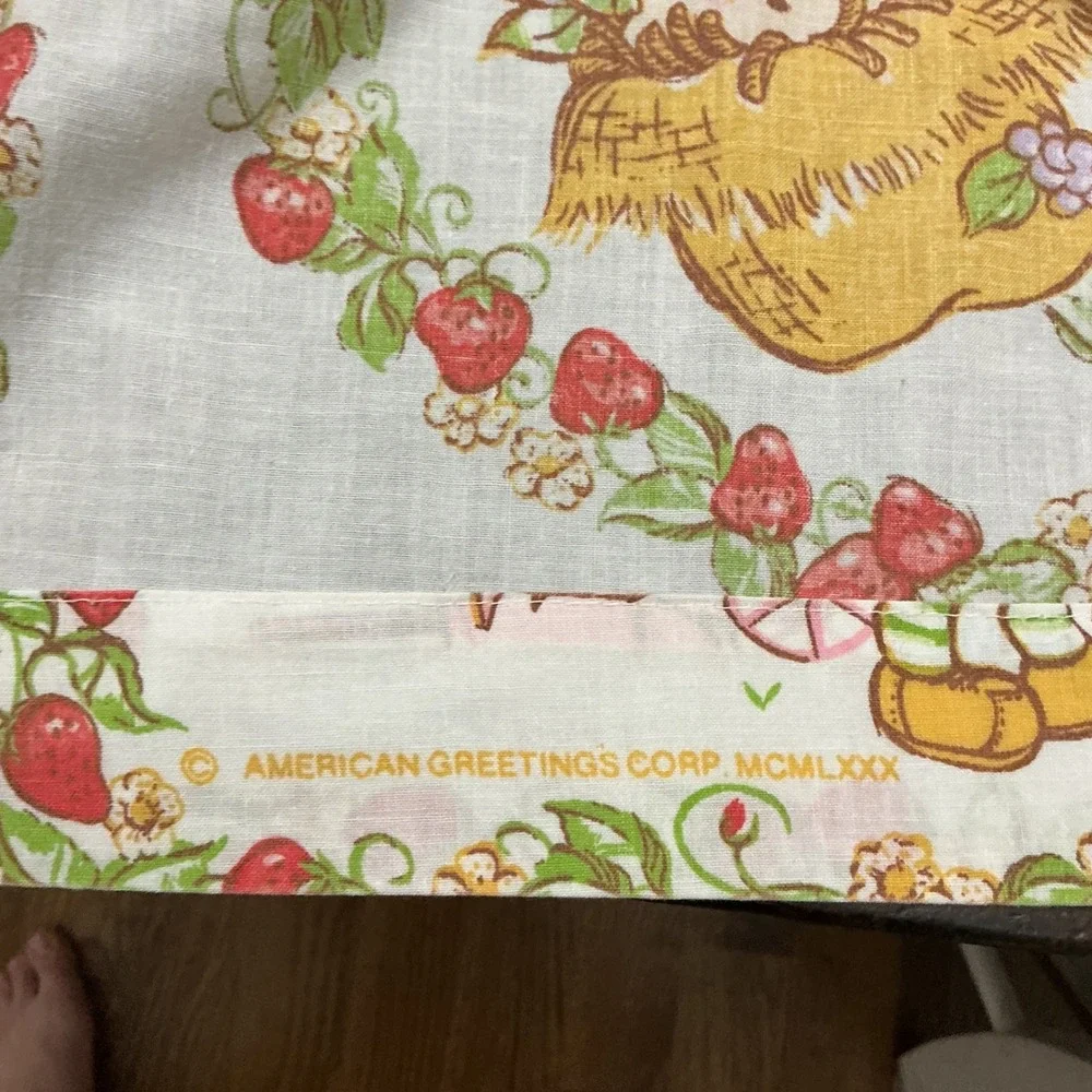 Vintage Strawberry Shortcake Twin Flat Fitted Sheet Set JCPenney 1980s Upcycle